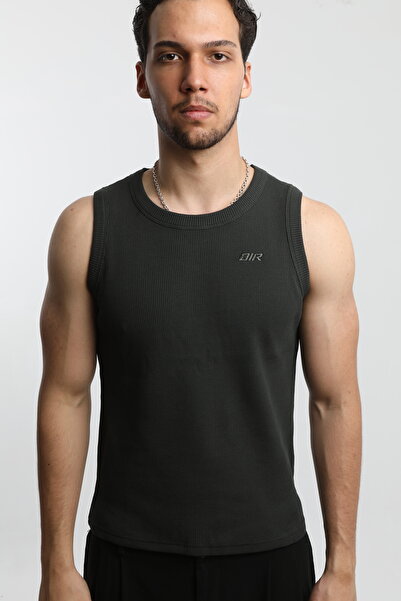 OİR Erkek Haki Renk Waffle Desenli Tank Top No.2 likralı pamuklu atlet