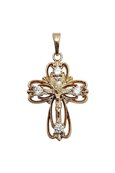 OEM Art Sacrum pandantiv cruce placată cu aur de 18K și zirconiu 28x19mm
