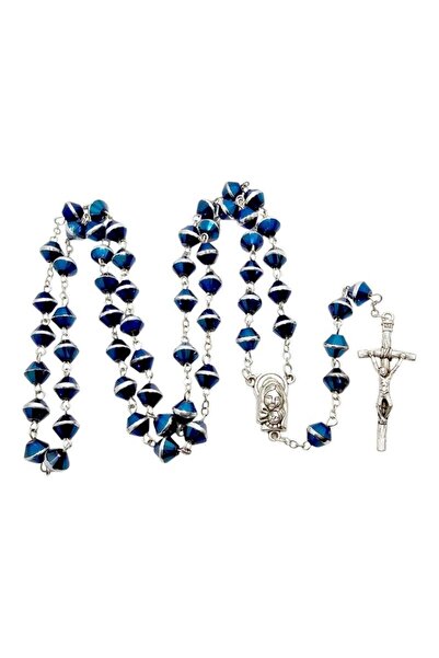 OEM Rozariu din sticlă albastră de 8 mm cu cruce papala Art Sacrum