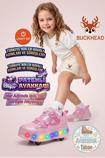 BUCKHEAD Kız Çocuk Otomatik Bağcık Işıklı Rahat Hafızalı Taban Paten Spor Aya...