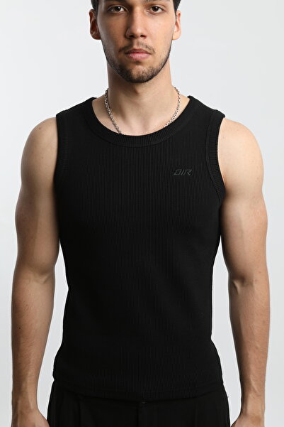 OİR Erkek Siyah Renk Waffle Desenli Tank Top No.2 likralı pamuklu atlet