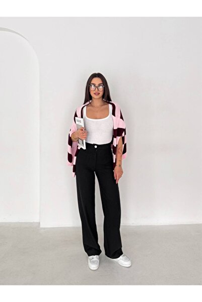Jöns Butik Women's High-Waisted Wide-Leg Fabric Trousers – Office Style Class...
