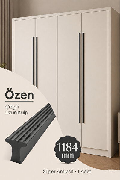 Badem10 Özen (1 Adet) Süper Antrasit 1184 mm Çizgili Metal Modern Mobilya Dol...
