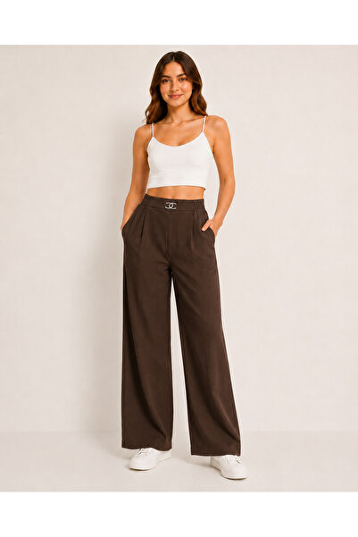 HAYAL COLLECTİON Hayal 28007-26 Women's Double Pocket Linen Palazzo Trousers ...