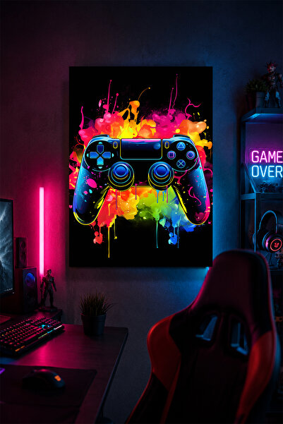 Lucena Controler de joc Neon Pictură murală metalică Decor pentru camera jucă...
