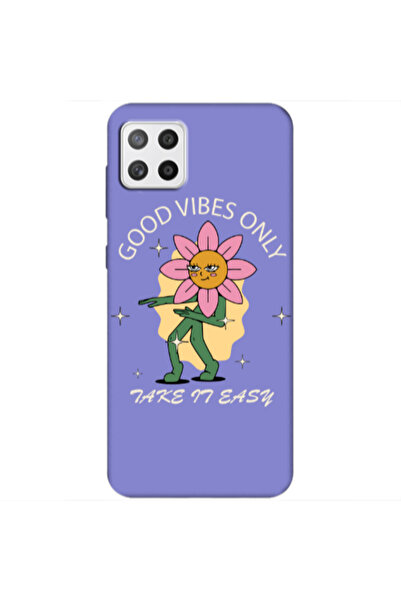 Other Samsung A22 5G Good Vibes Only Purple Colored Silicone TPU Θήκη