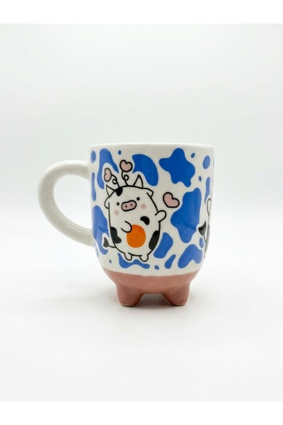 PALTO TASARIM Cow Mug 10 Handmade 3D Cream Glossy Mug - Handmade Ceramic Mug