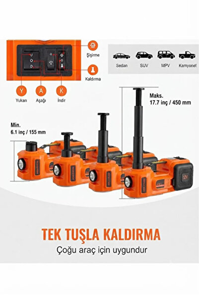 EZERE PowerLift Pro 5 Ton Çok Fonksiyonlu Elektrikli Hidrolik Kriko Lift Kaldırma / Kompresör / Bijon Sökme / LED Işık
