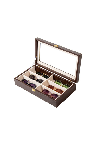 Güner Ofis 6-Piece Leather Eyewear Box with Glass Covers – Eyewear Storage an...