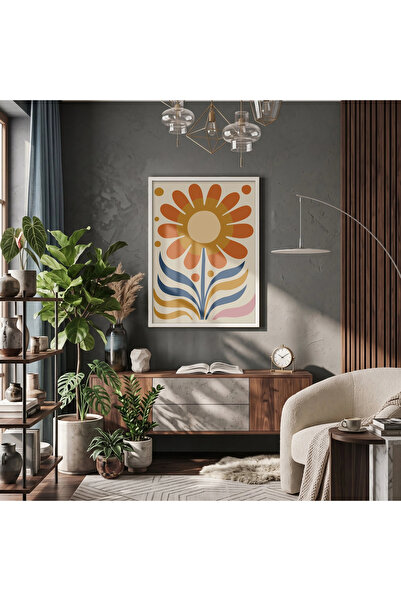 KOLAJTASARIM Tablou retro cu floarea soarelui, cu ramă din lemn alb, decor de...