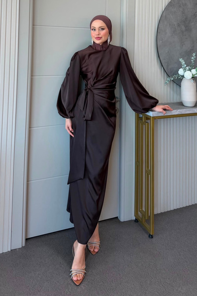 Hazamoda Hasret Satin Evening Dress Brown