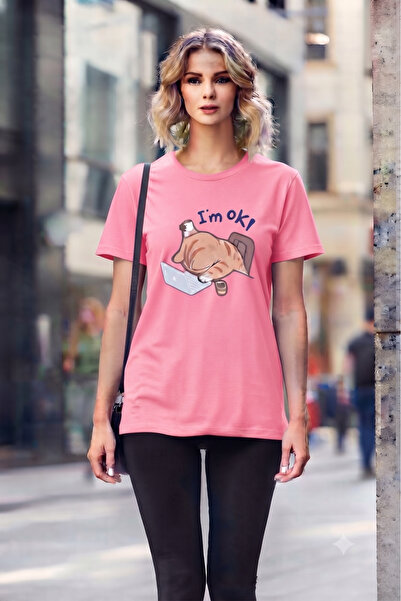 KOZİA OUTDOORS Women's Im.Ok Printed Crew Neck Oversized Combed Cotton T-Shirt