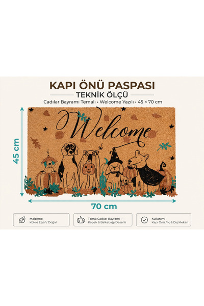 Evoris Coco Cc031A Welcome Dog Patterned Thick Non-Slip Sole Moisture Absorbing Stylish Design Door Mat 45X75 cm