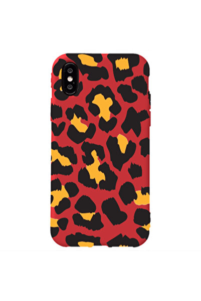 Other Apple iPhone Xs Yellow leopard Red Colored Silicone TPU Θήκη