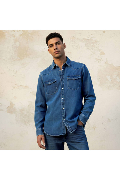 DMN Men Regular Fit Collared Denim Long Sleeves Shirt