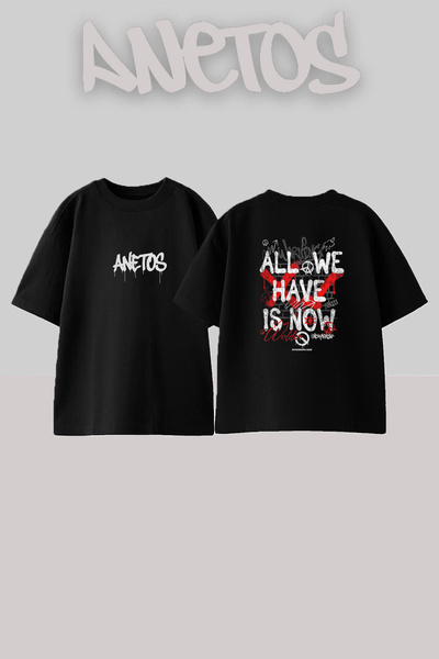 Anetos Μαύρο μπλουζάκι με στάμπα Street Art Design, Unisex, Oversize