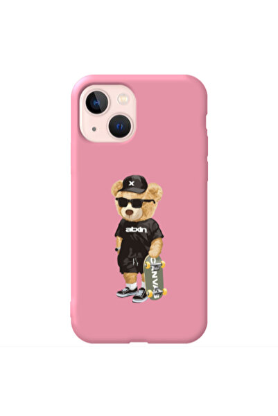 Other Apple iPhone 13 Bear with glasses Pink Colored Silicone TPU Θήκη