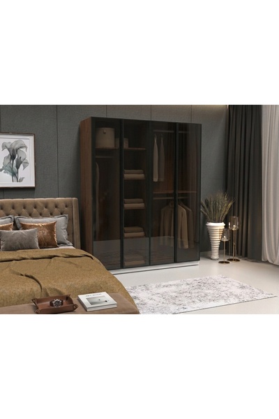Dian Mobilya Cam Kapaklı Giysi Dolabı 4 Kapılı Ful MDF