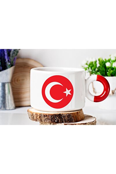 ART HEDİYE كوب قهوة نيس بمقبض أحمر مطبوع عليه علم تركيا من الجانبين