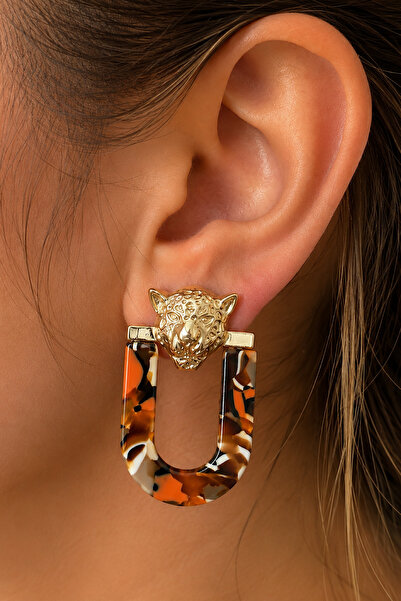 FIERA JEWELRY Vip Leopard Figured Acrylic Geometric Gold Vintage Women's Earr...
