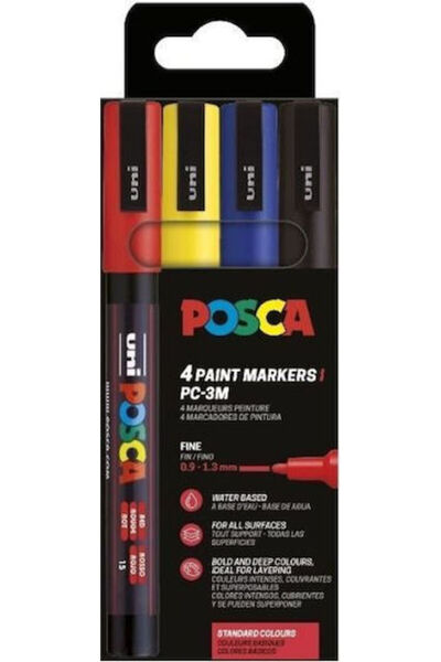 UNİ-BALL PC-3M Βασικοί Μαρκαδόροι 1.3mm Τυπικά Χρώματα 4 τεμάχια