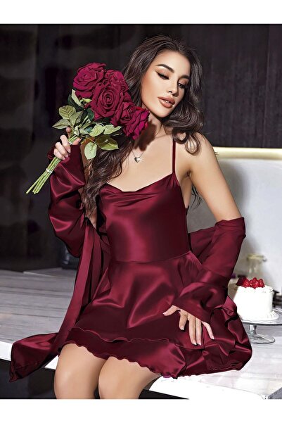 Mariposa Secret Special Design Backless Dressing Gown Satin Burgundy 2-Piece ...
