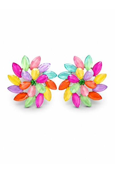 serelya Mixed Color Crystal Stone Flower Model Women's Earrings
