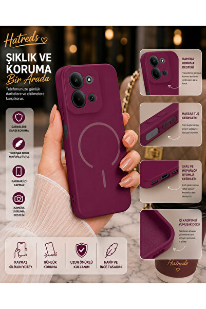 Hatreds Redmi 15C Uyumlu Magsafe Uyumlu İçi Kadife Lansman Silikon Kılıf Kame...