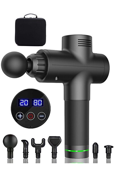 EqiEch 30 Speed Deep Tissue Massage Gun With 6 Heads, LED Display & Carrying ...