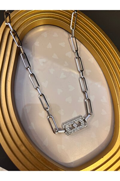 gozdeasutayaccessory Paperclip Chain Necklace Silver Color