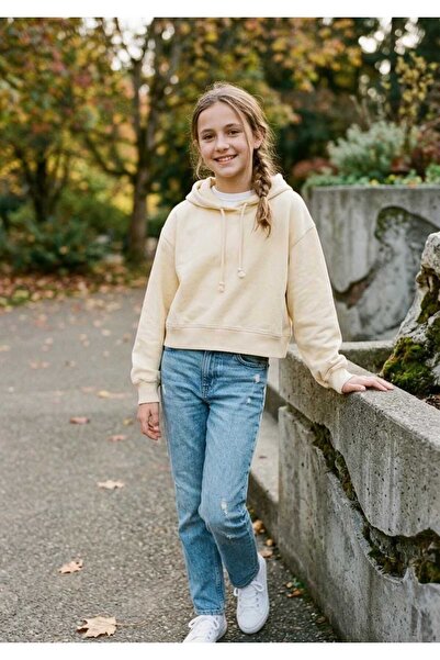trivogue Girl's Hooded Yellow Sweat 3 Thread Long Sleeve Relaxed Fit Casual Top