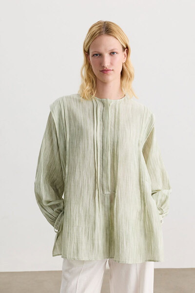 BE BLUE Green Ribbed Detail Bluz
