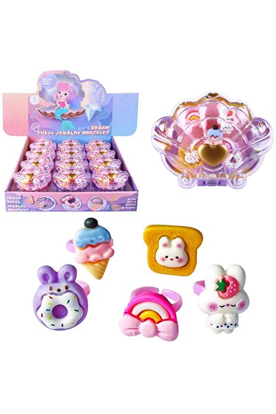 Trifox , Set bratara cutie scoica cu inele din plastic, figurina din vinil li...