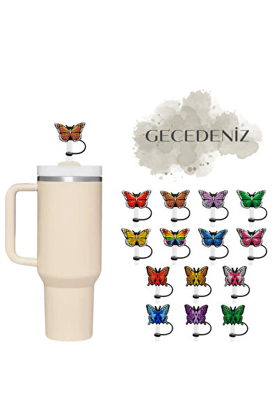 GECEDENİZ Thermos Compatible Straw Stopper Butterfly Model 1 Orange