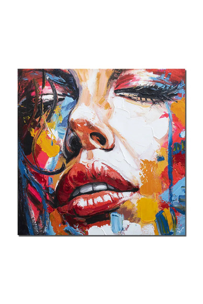 artnova Tablou 3D modern portret femeie, pictat manual in cutit, 90x90cm, Val...