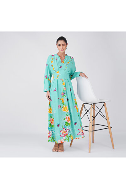 LINELLE Mint Green Multi Floral V-Neck Casual Dress