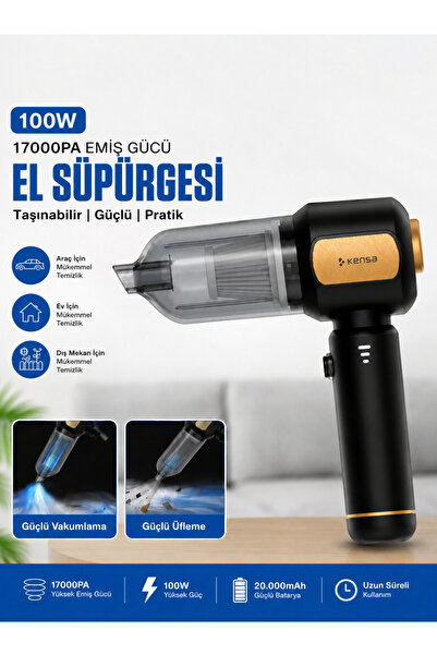shop Kensa 100W 17000PA Güçlü Emişli Kablosuz Şarjlı El Süpürgesi, Üfleme Öze...