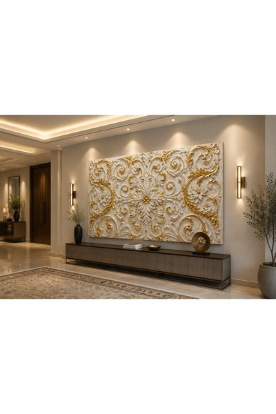 Mgi Design Πίνακας σε καμβά με μπαρόκ σχέδιο σε λευκόχρυσο |   Πολυτελής Κλασ...
