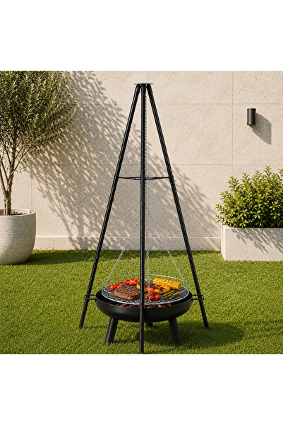 Selgot Grătar suspendat, reglabil, pe trepied, diametru 58cm, 64.5x64.5x150cm
