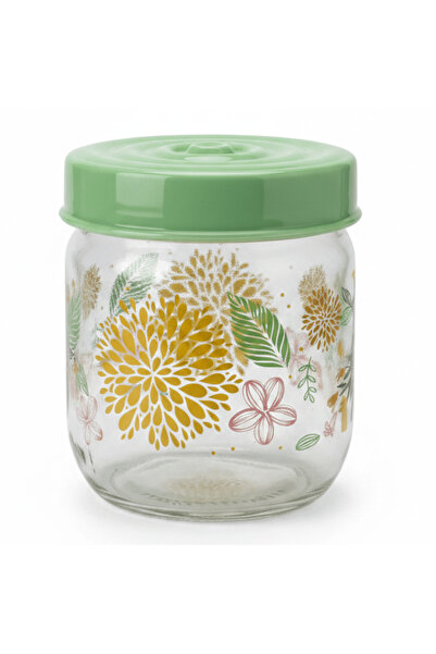 AKDC Glass Storage Jar with Mint Green Lid | Floral Print Kitchen Canister | ...