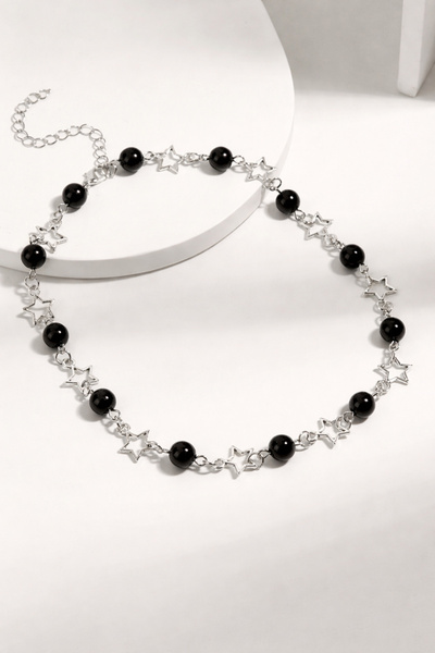 THE Steel Black Color Women's Necklace with Pearl Detail and Star Figure