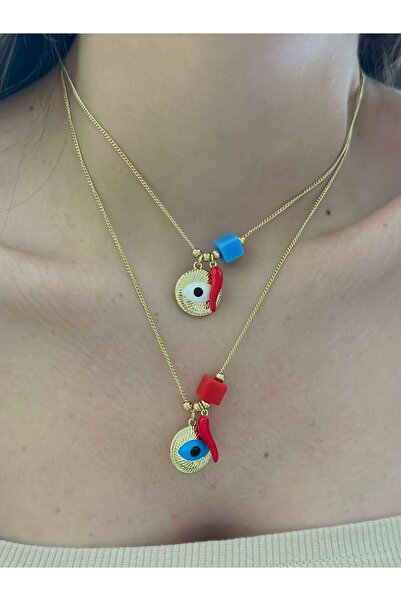 BYYEŞO Eye and Pepper Detail Necklace (Steel) Red