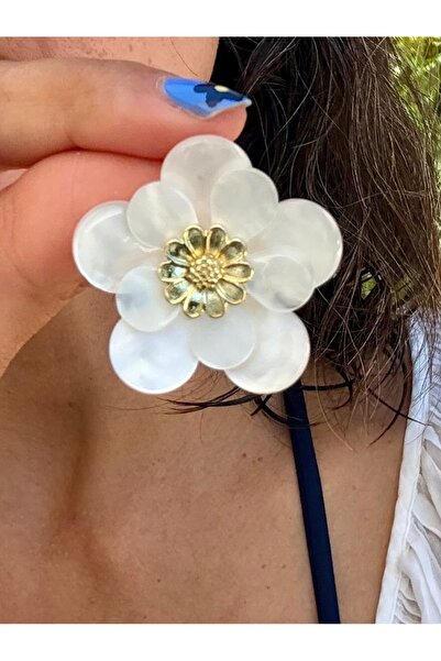 Merishe Jewerly White Gold Floral Antiallergic Non-Tarnish Steel Epoxy Earrings