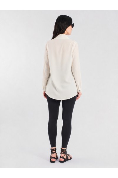 byözlemyazan Modal Woven Fabric Stand Collar Buttoned Shirt