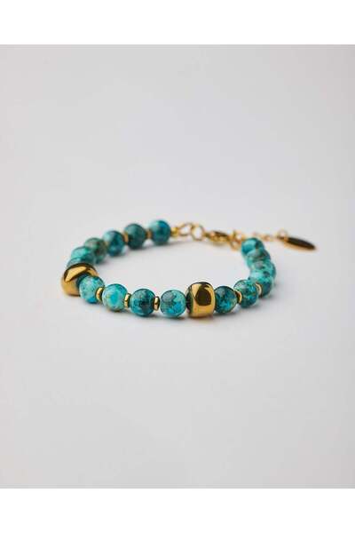 THE GEM STORIES JEWELRY Μαρμάρινο Ακουαμαρίνιο Χαουλίτη Χρυσό Βραχιόλι