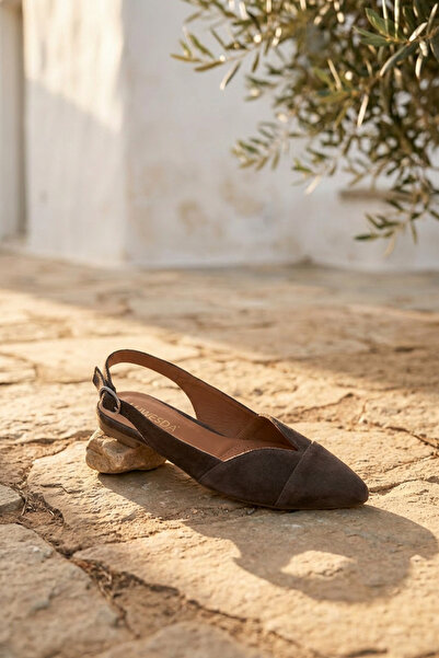 %100 Deri Kadın Sivri Burun Slingback Babet 22 – Günlük Şık Arkası Açık Ayakkabı