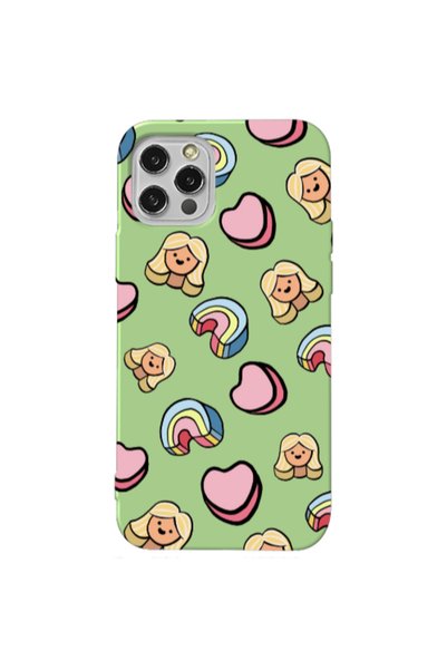 Other Apple iPhone 12 Pro Max Girl rainbow and hearts Light Green Colored Sil...