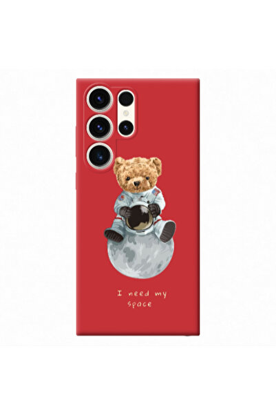 Other Samsung S23 Ultra Bear in space Red Colored Silicone TPU Θήκη