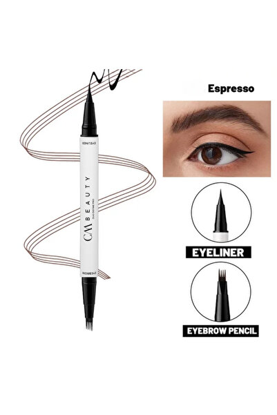 CMBeauty Stilou pentru sprâncene 2-în-1 – 4 vârfuri + Eyeliner negru rezisten...