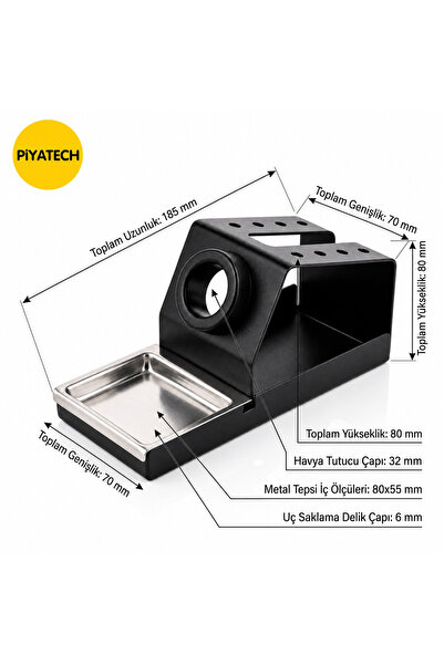 PİYATECH Profesyonel Metal Havya Sehpası ve Lehim Standı - Sünger Yuvalı (16x...